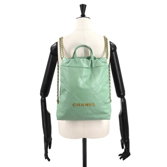 CHANEL 22 Small Chain Backpack Leather Green AS3859 Purse 90260972 - Picture 8 of 9